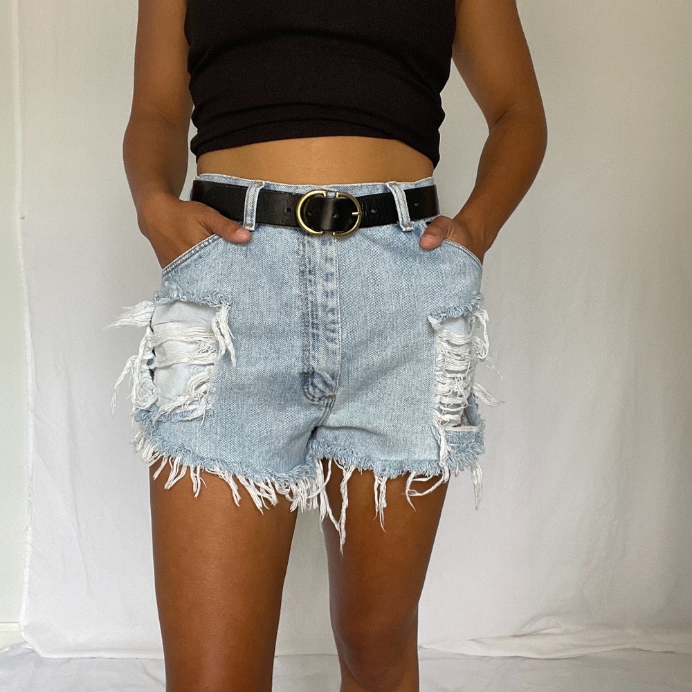 High Waisted Light Wash Short